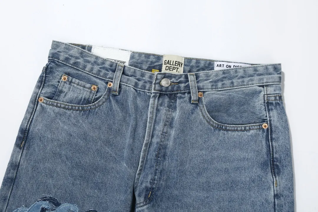 -Size upper body P286#G77 GALLERY DEPT.G letter patch pudding 5001 denim washed and distressed spliced jeans -Original purchase and pattern making to truly restore the ultimate vintage texture -Original hardware accessories, washed and other elevators, QR code analysis are all purchased from the original factory, high degree of restoration, you are welcome to compare with a certain product~ -Three-dimensional version Loose and comfortable, not picky about the figure, taller and slimmer, factory Seiko, original factory quality control, same style for men and women, can be matched with couples Versatile recommendation: must-have jeans for all seasons Color: blue Size: S-XXL (28-36)